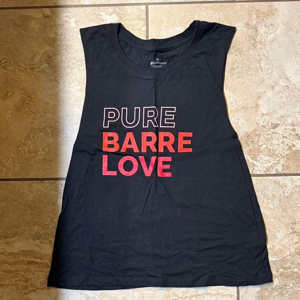 Pure Barre Black Tank Top with Red and Pink Text